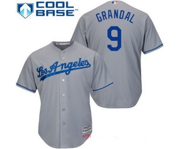 Men's Los Angeles Dodgers #9 Yasmani Grandal Gray Road Stitched MLB Majestic Cool Base Jersey