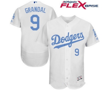 Men's Los Angeles Dodgers #9 Yasmani Grandal White 2016 Father's Day Stitched MLB Majestic Flex Base Jersey