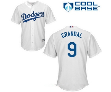 Men's Los Angeles Dodgers #9 Yasmani Grandal White Home Stitched MLB Majestic Cool Base Jersey