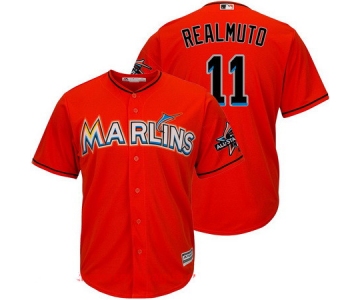 Men's Miami Marlins #11 J.T. Realmuto Orange 2017 All-Star Patch Stitched MLB Majestic Cool Base Jersey
