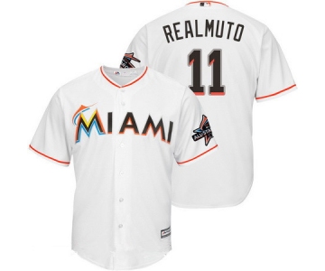 Men's Miami Marlins #11 J.T. Realmuto White Home 2017 All-Star Patch Stitched MLB Majestic Cool Base Jersey