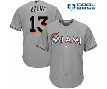 Men's Miami Marlins #13 Marcell Ozuna Gray Road Stitched MLB Majestic Cool Base Jersey