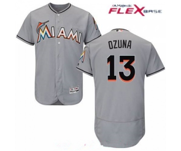 Men's Miami Marlins #13 Marcell Ozuna Gray Road Stitched MLB Majestic Flex Base Jersey