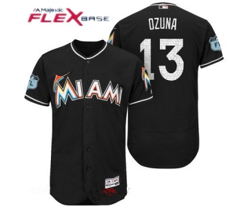 Men's Miami Marlins #13 Marchell Ozuna Black 2017 Spring Training Stitched MLB Majestic Flex Base Jersey