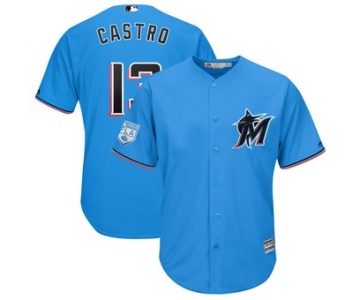 Men's Miami Marlins 13 Starlin Castro Majestic Blue 2019 Spring Training Cool Base Player Jersey