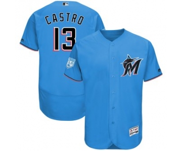 Men's Miami Marlins 13 Starlin Castro Majestic Blue 2019 Spring Training Flex Base Player Jersey