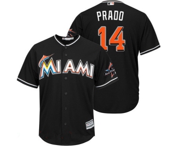 Men's Miami Marlins #14 Martin Prado Black 2017 All-Star Patch Stitched MLB Majestic Cool Base Jersey