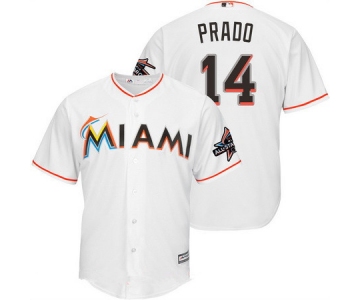 Men's Miami Marlins #14 Martin Prado White Home 2017 All-Star Patch Stitched MLB Majestic Cool Base Jersey