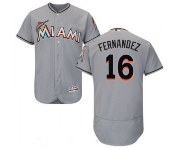 Men's Miami Marlins #16 Jose Fernandez Gray Road Stitched MLB 2016 Majestic Flex Base Jersey