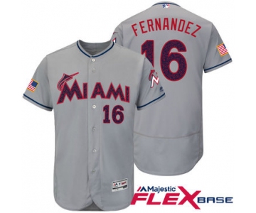 Men's Miami Marlins #16 Jose Fernandez Gray Stars & Stripes Fashion Independence Day Stitched MLB Majestic Flex Base Jersey