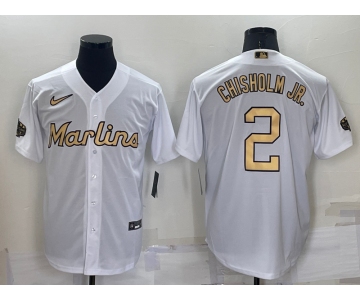 Men's Miami Marlins #2 Jazz Chisholm Jr White 2022 All Star Stitched Cool Base Nike Jersey