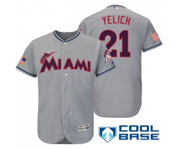 Men's Miami Marlins #21 Christian Yelich Gray Stars & Stripes Fashion Independence Day Stitched MLB Majestic Cool Base Jersey