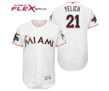 Men's Miami Marlins #21 Christian Yelich White Home 2017 All-Star Patch Stitched MLB Majestic Flex Base Jersey