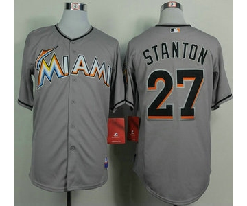 Men's Miami Marlins #27 Mike Stanton Grey Jersey