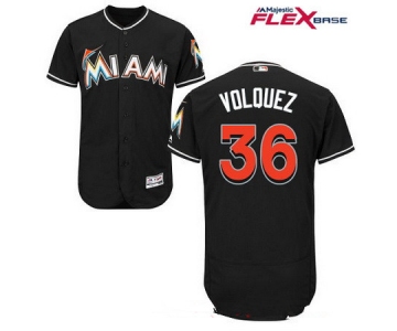 Men's Miami Marlins #36 Edinson Volquez Black Alternate Stitched MLB Majestic Flex Base Jersey