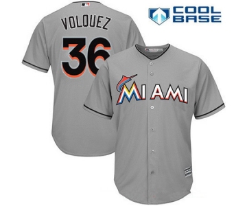 Men's Miami Marlins #36 Edinson Volquez Gray Road Stitched MLB Majestic Cool Base Jersey