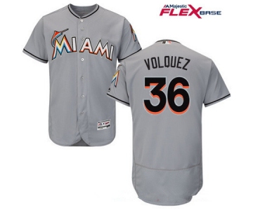 Men's Miami Marlins #36 Edinson Volquez Gray Road Stitched MLB Majestic Flex Base Jersey