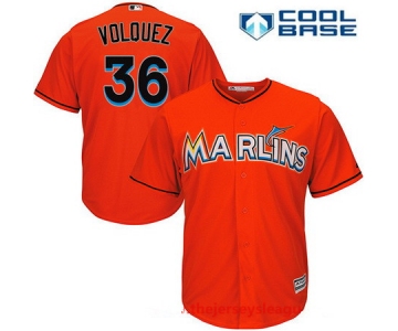 Men's Miami Marlins #36 Edinson Volquez Orange Alternate Stitched MLB Majestic Cool Base Jersey