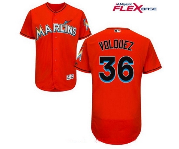 Men's Miami Marlins #36 Edinson Volquez Orange Alternate Stitched MLB Majestic Flex Base Jersey