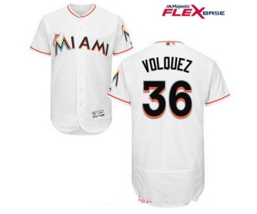 Men's Miami Marlins #36 Edinson Volquez White Home Stitched MLB Majestic Flex Base Jersey