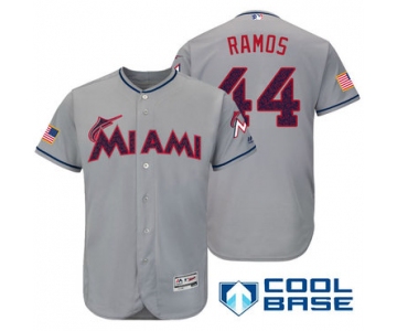 Men's Miami Marlins #44 A.J. Ramos Gray Stars & Stripes Fashion Independence Day Stitched MLB Majestic Cool Base Jersey