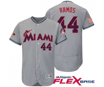 Men's Miami Marlins #44 A.J. Ramos Gray Stars & Stripes Fashion Independence Day Stitched MLB Majestic Flex Base Jersey