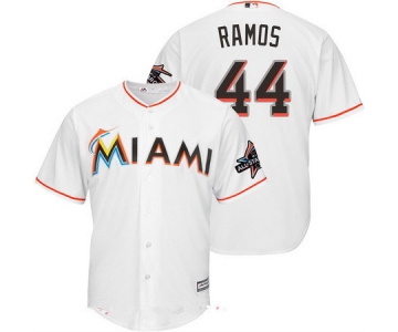 Men's Miami Marlins #44 A.J. Ramos White Home 2017 All-Star Patch Stitched MLB Majestic Cool Base Jersey