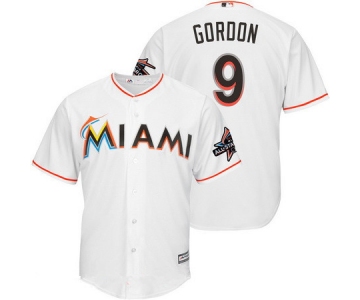 Men's Miami Marlins #9 Dee Gordon White Home 2017 All-Star Patch Stitched MLB Majestic Cool Base Jersey