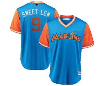 Men's Miami Marlins 9 Lewis Brinson Sweet Lew Majestic Light Blue 2018 Players' Weekend Cool Base Jersey