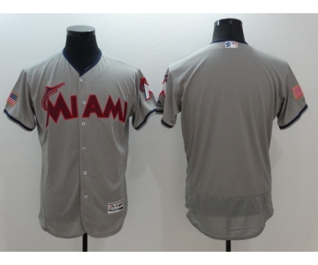 Men's Miami Marlins Blank Gray Fashion Stars & Stripes 2016 Flexbase MLB Independence Day Jersey