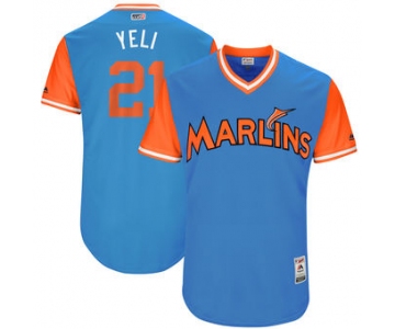 Men's Miami Marlins Christian Yelich Yeli Majestic Blue 2017 Players Weekend Authentic Jersey