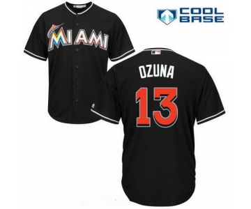 Miami Marlins #13 Marcell Ozuna Black Alternate Stitched MLB Majestic Cool Base Jersey