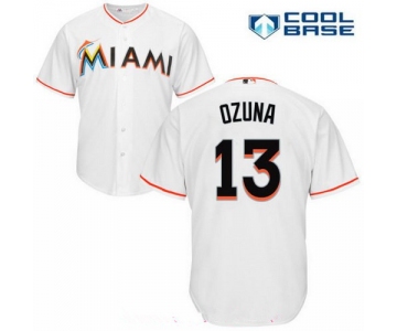 Miami Marlins #13 Marcell Ozuna White Home Stitched MLB Majestic Cool Base Jersey