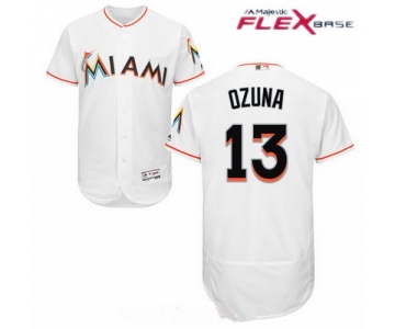 Miami Marlins #13 Marcell Ozuna White Home Stitched MLB Majestic Flex Base Jersey