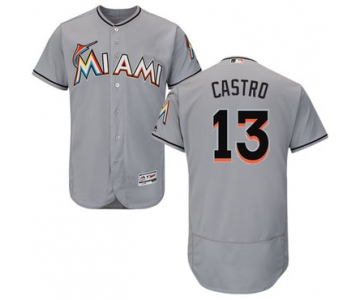 Miami marlins #13 Starlin Castro Grey Flexbase Authentic Collection Stitched MLB Jersey