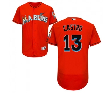 Miami marlins #13 Starlin Castro Orange Flexbase Authentic Collection Stitched MLB Jersey