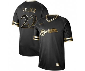 Brewers #22 Christian Yelich Black Gold Authentic Stitched Baseball Jersey