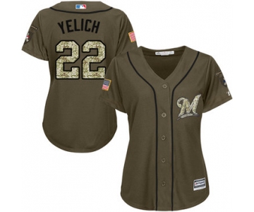 Brewers #22 Christian Yelich Green Salute to Service Women's Stitched Baseball Jersey