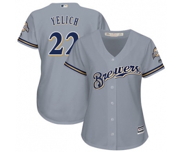 Brewers #22 Christian Yelich Grey Road Women's Stitched Baseball Jersey