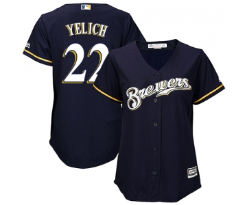 Brewers #22 Christian Yelich Navy Blue Alternate Women's Stitched Baseball Jersey