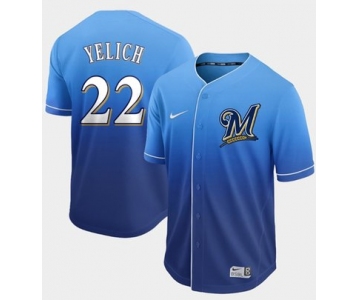 Brewers #22 Christian Yelich Royal Fade Authentic Stitched Baseball Jersey