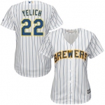 Brewers #22 Christian Yelich White Strip Home Women's Stitched Baseball Jersey