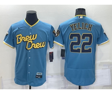 Men's Milwaukee Brewers #22 Christian Yelich Blue 2022 City Connect Flex Base Stitched Jersey