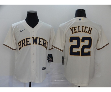 Men's Milwaukee Brewers #22 Christian Yelich Cream Stitched MLB Cool Base Nike Jersey