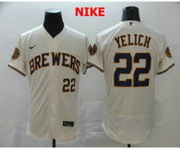 Men's Milwaukee Brewers #22 Christian Yelich Cream Stitched MLB Flex Base Nike Jersey