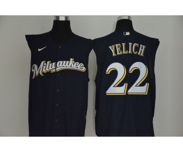 Men's Milwaukee Brewers #22 Christian Yelich Navy Blue 2020 Cool and Refreshing Sleeveless Fan Stitched MLB Nike Jersey