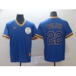 Men's Milwaukee Brewers 22 Christian Yelich Royal Throwback Jersey