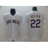 Men's Milwaukee Brewers #22 Christian Yelich White Cool Base Jersey