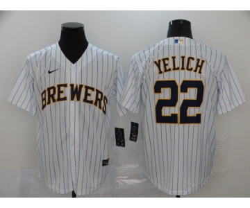 Men's Milwaukee Brewers #22 Christian Yelich White Stitched MLB Cool Base Nike Jersey