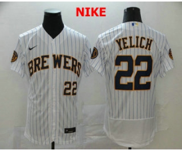 Men's Milwaukee Brewers #22 Christian Yelich White Stitched MLB Flex Base Nike Jersey